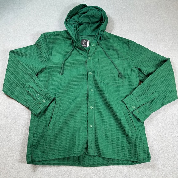 Original Use Green Waffle Knit Button Up Hooded Shirt Jacket Men Large NWOT